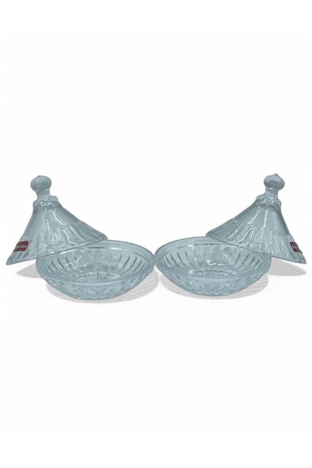 طقم تقديم مكسرات زجاجي مكون من قطعتين بغطاء - 2