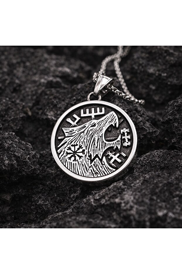 Reversible Uses Stainless Steel Norse Gothic Design Viking Wolf Necklace