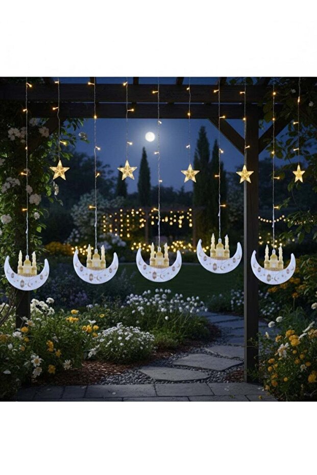 شريط إضاءة LED على شكل نجمة وقمر - أضواء رمضانية - أضواء زينة عيد الفطر LED بطول 3 أمتار للمنزل