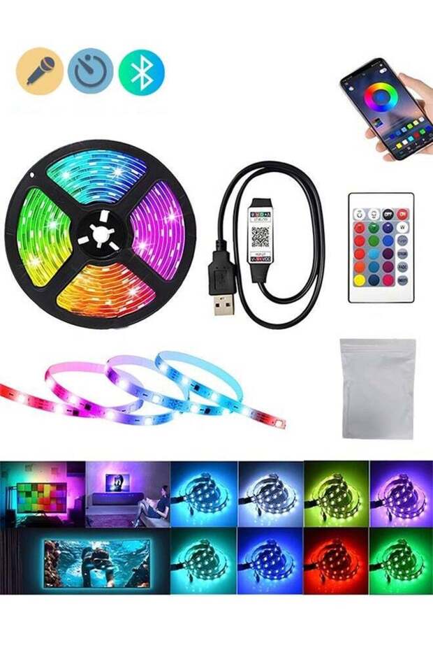شريط إضاءة LED بطول 10 أمتار، إضاءة RGB بتقنية بلوتوث مع تحكم عبر تطبيق، مؤقت، وضع موسيقي