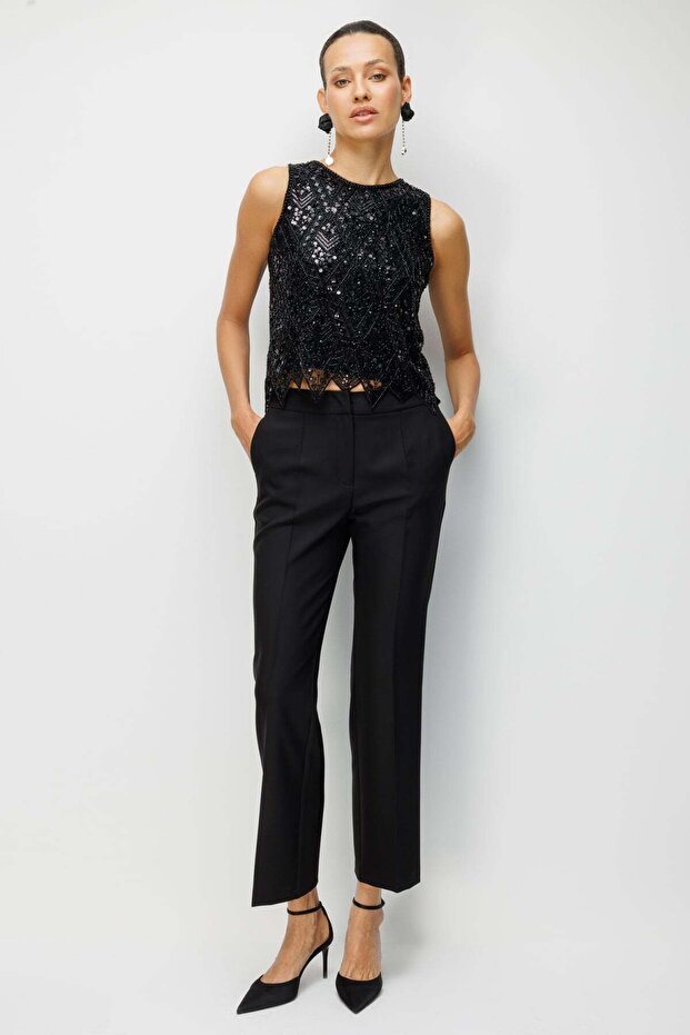 Pullu Payetli Kolsuz Bluz - 3