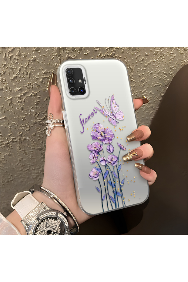 Samsung Galaxy A51 Compatible Silicone Edge Hard Back Anti-Fall Phone Case Floral Print