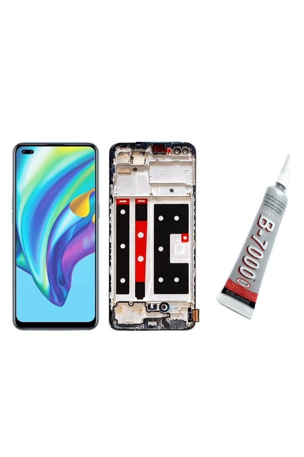 شاشة RENO 4 LITE متوافقة مع شاشة اللمس OLED + (أسود) B7000 لاصقة