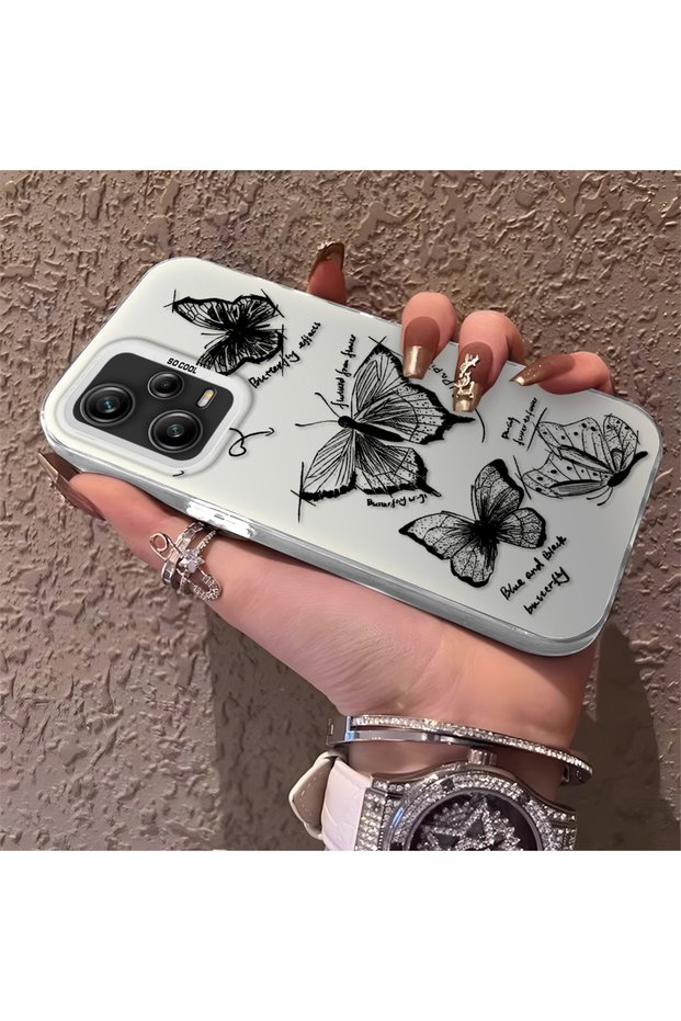 Silicone Edge Hard Back Anti Fall Phone Case Butterfly Patterned Compatible with Redmi Note 12 Pro 5g