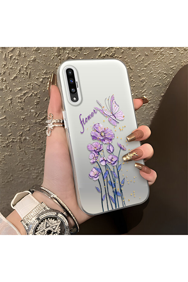 Samsung Galaxy A50 Compatible Silicone Edge Hard Back Anti-Fall Phone Case Floral Print