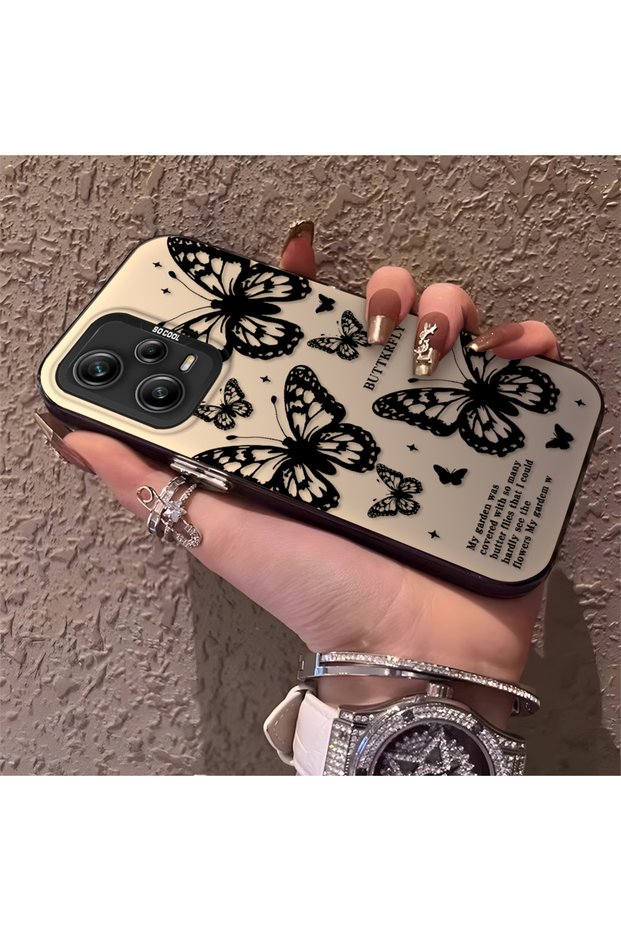 Silicone Edge Hard Back Anti Fall Phone Case Butterfly Patterned Compatible with Redmi Note 12 Pro 5g
