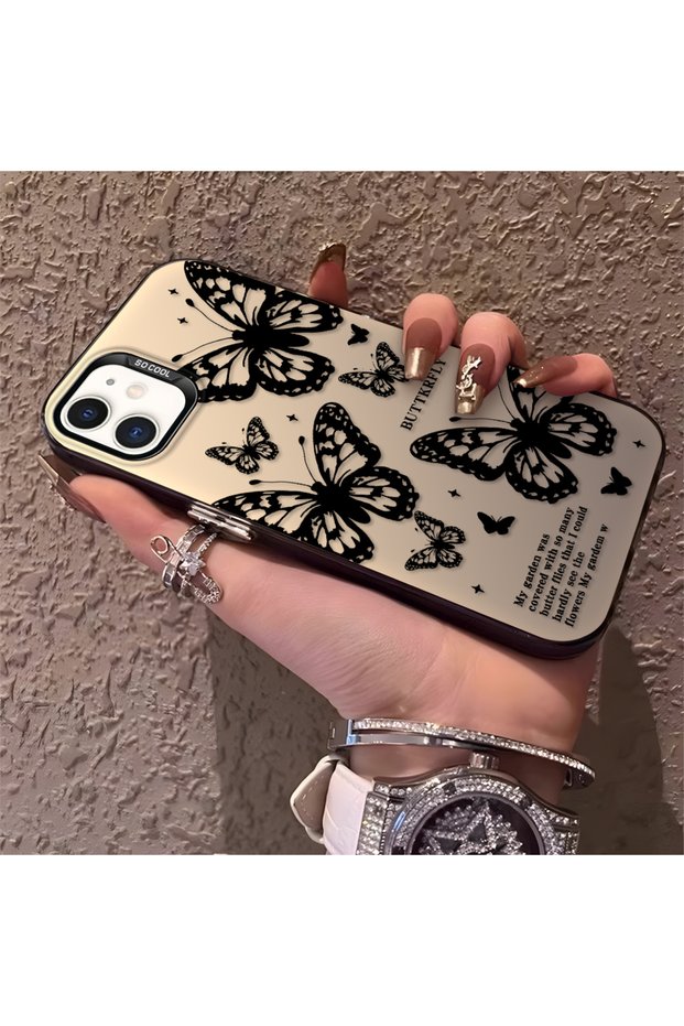 Silicone Edge Hard Back Anti Fall Phone Case Butterfly Patterned Compatible with iPhone 12 Mini