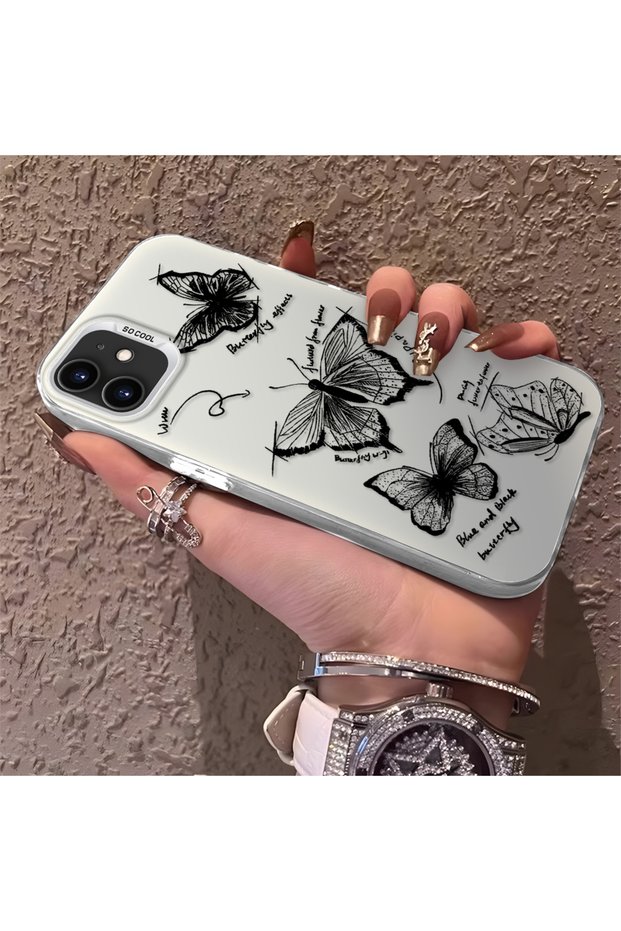 Silicone Edge Hard Back Anti Fall Phone Case Butterfly Patterned Compatible with iPhone 12 Mini