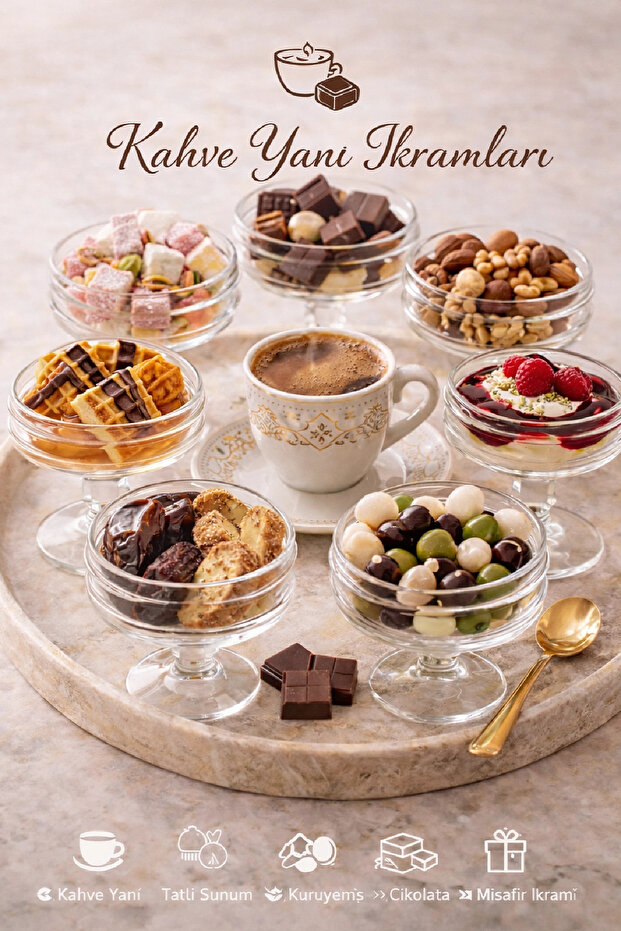 6-Piece Glass Presentation Bowl with Footed Base, Coffee Side Dish, Turkish Delight, Chocolate and Nuts Serving Set, Stylish Design
