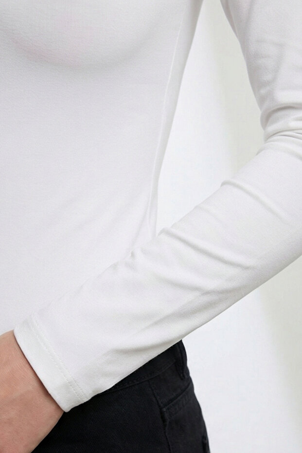 Bluză de damă cu mânecă lungă basic - Ecru - 5