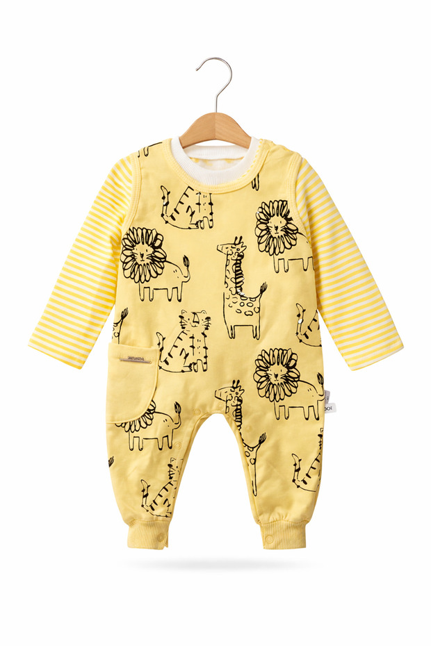 Unisex Baby Safari Patterned Jumpsuit Long Sleeve with Snap Fasteners Cotton Model