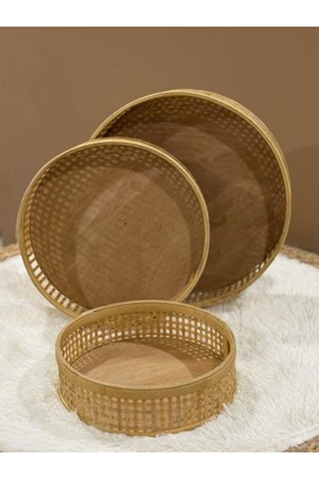 صينية تقديم راتان خشب Round Rattan Wood Serving Tray