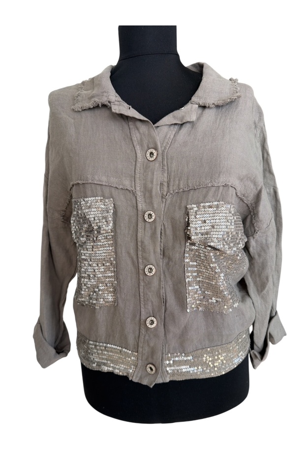 Italian K Linen Sequined Design Jacket