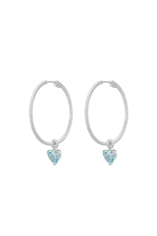 Blue heart-shaped large earrings