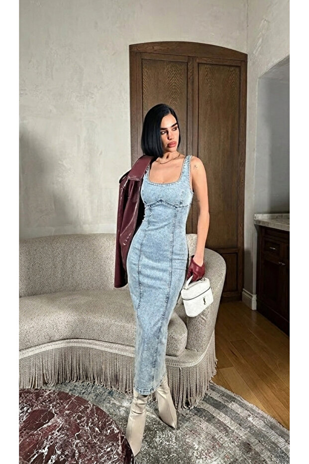 Denim Dress with Straps