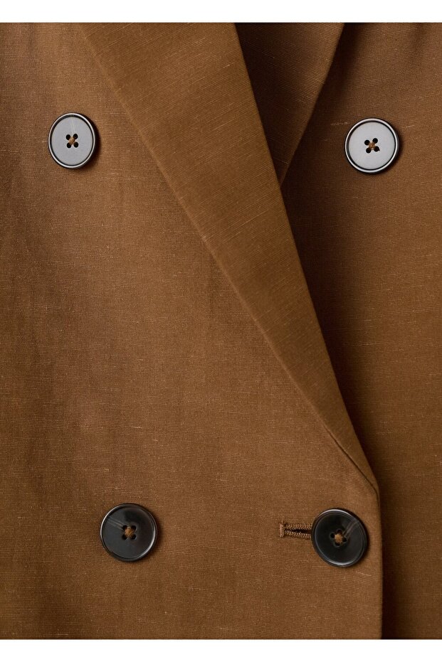 Çift düğmeli keten blazer ceket - 6