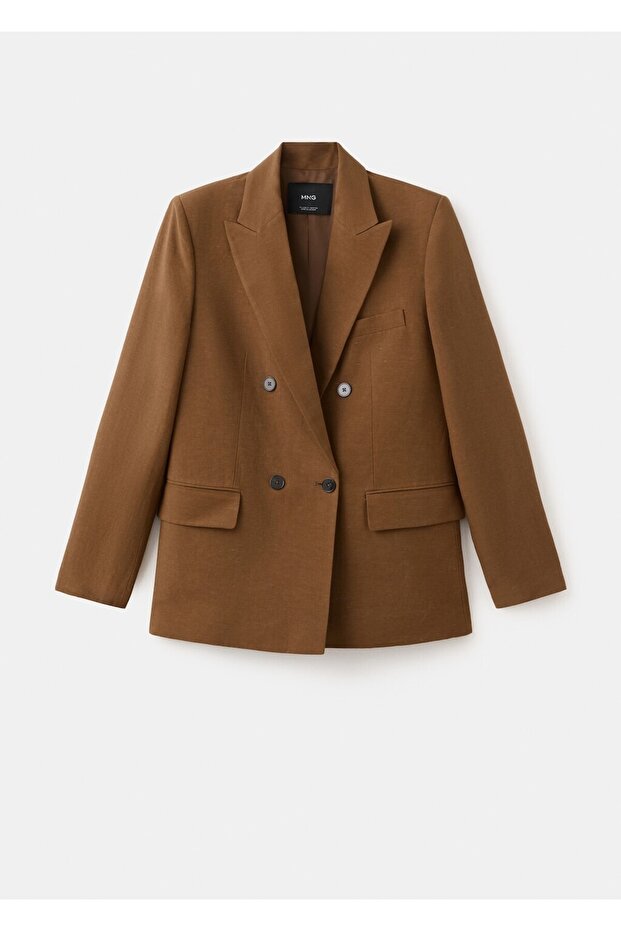 Çift düğmeli keten blazer ceket - 3