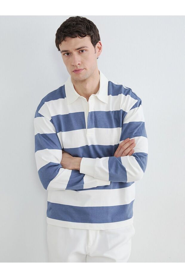 Polo Neck Striped Men's Sweatshirt