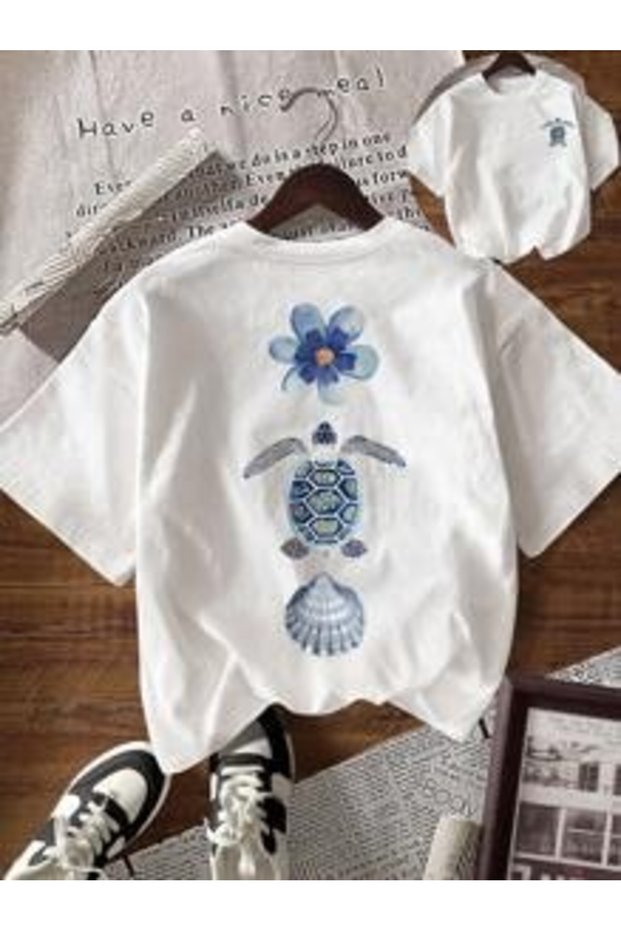 Sea Shell Capuchin Flower Double Sided Printed Premium Oversized T-Shirt