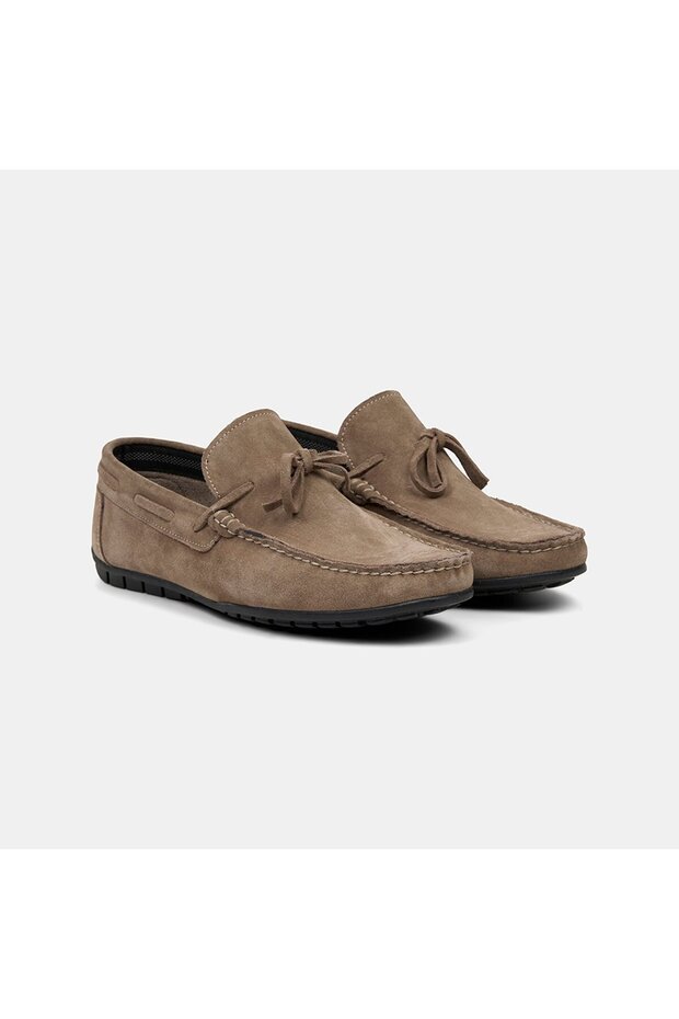 Men's Beige Lace Detail Suede Loafers
