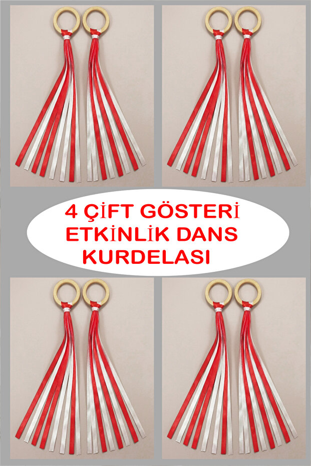4 Pairs Red White Gymnastics Dance Performance Ribbon Pompoms Activity Event April 23 May 19