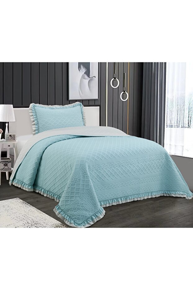 Hazel Reversible Ruffled Stone Wash Micro Soft Single Bedspread