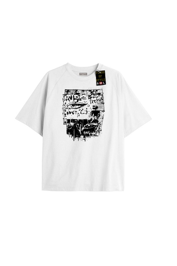 White Oversized T-Shirt with Eye Print Special Design