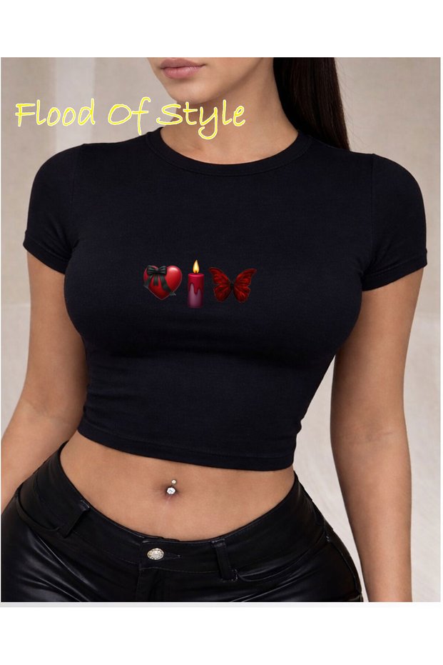Black Babby Tee Candle Heart Butterfly Custom Design
