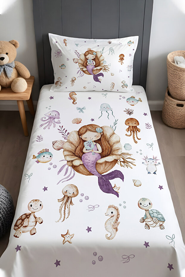 Mermaid Tale Patterned Bedspread and Pillowcase