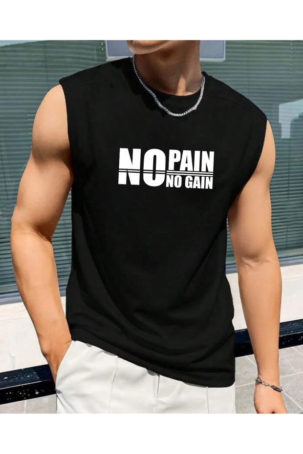 No Pain No Gain Printed Men's Zero Sleeve Wear Sportswear Oversized T-Shirt