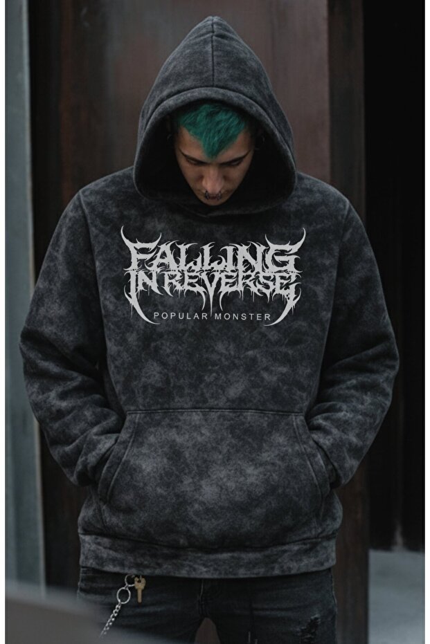 سويت شيرت للجنسين كبير الحجم وشائع من Monster Falling In Reverse مطبوع بغطاء رأس قابل للغسل من فرقة الروك