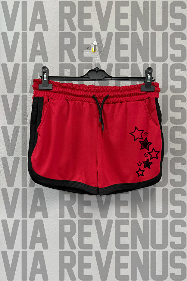 Star Printed Piped Detail Custom Jersey Fabric Casual Sports Shorts