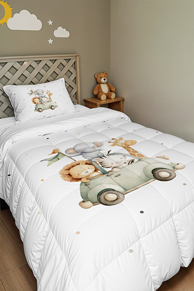 Cute Journey Patterned Single Duvet and Pillowcase