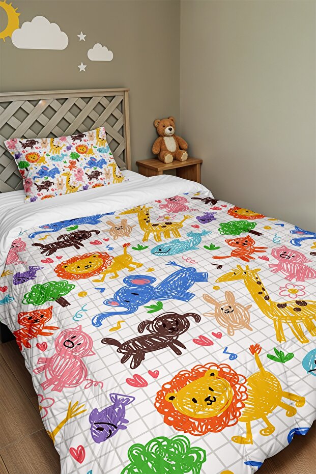 Fun Forest Patterned Single Duvet and Pillowcase
