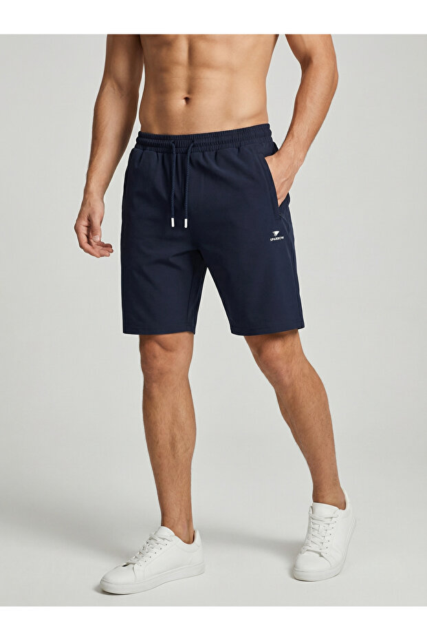 Men's Navy Blue Regular Fit High Printed Slim Shorts