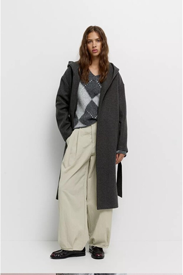 ALLBUCKS PULL&BEAR بغطاء رأس UZUN جوخ ناعم معطف ABPNB3762