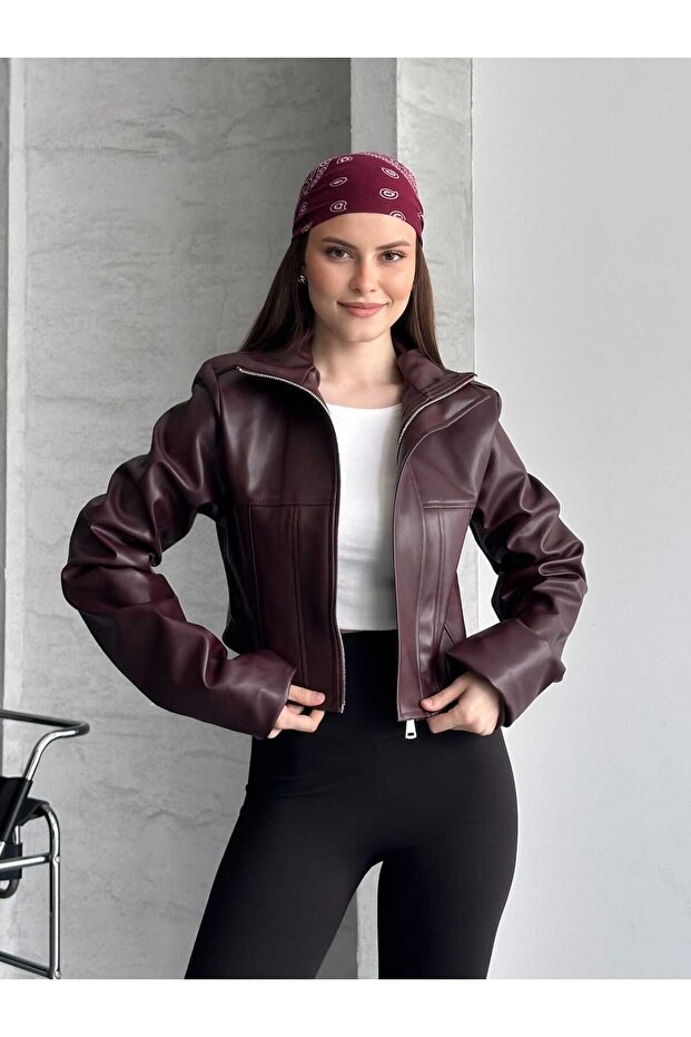 كورسيلي بقصة قصيرة جلد سترة - 3