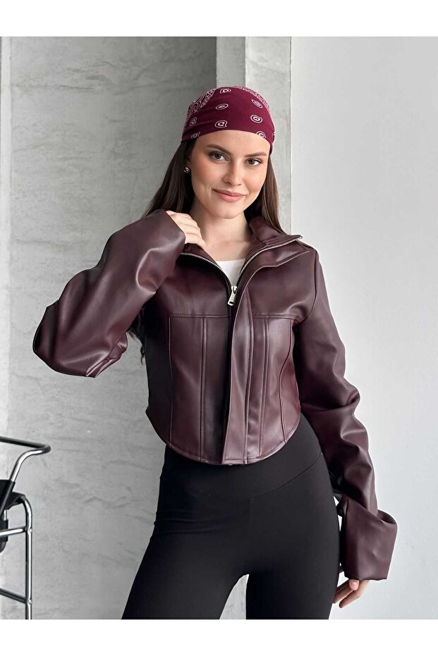 كورسيلي بقصة قصيرة جلد سترة - 5