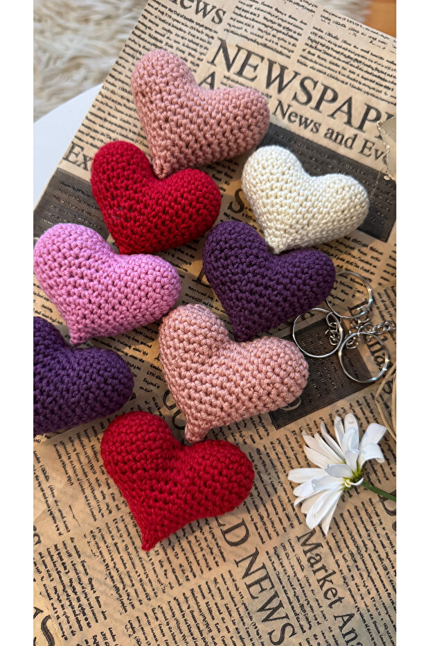 100% Hand Knitted Amigurumi Heart Keychain (1 Piece)
