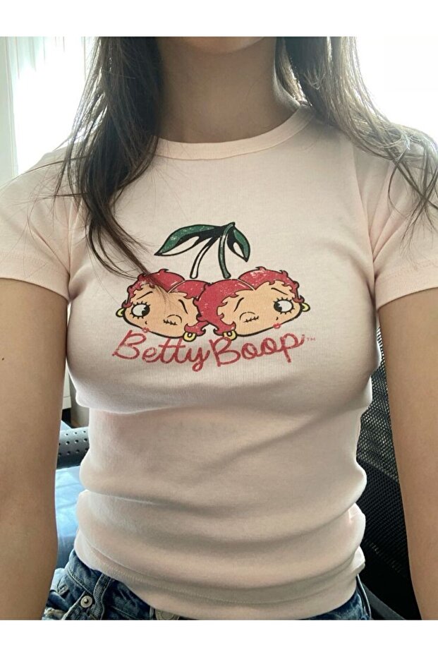 Harajuku Betty Boop Printed White Cropped Tshirt