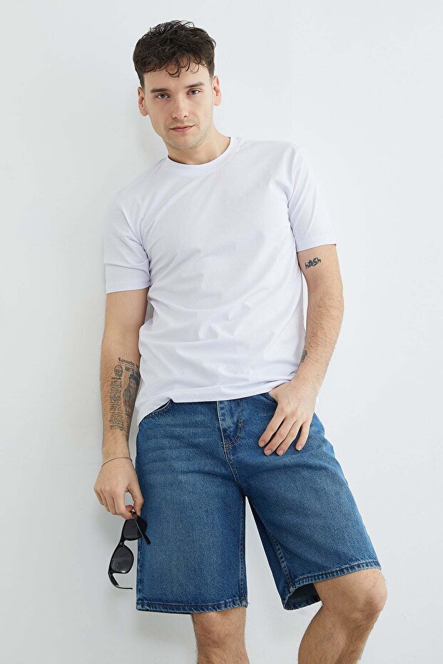 Basic Bisiklet Yaka Tişört - 4