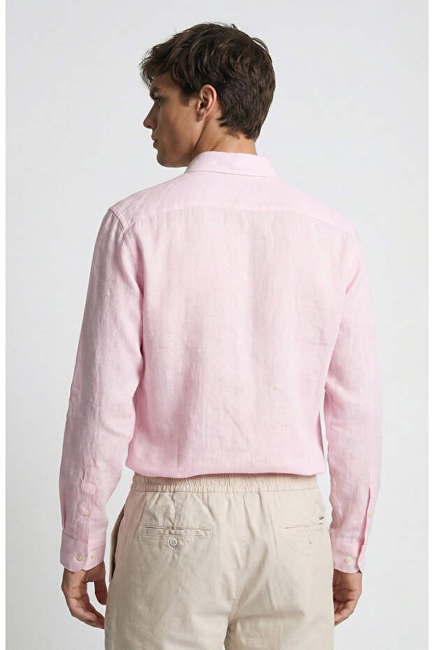 Pembe Keten Gömlek - 3