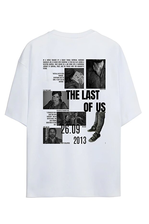 Unisex Oversized White the Last of Us Detailed T-Shirt