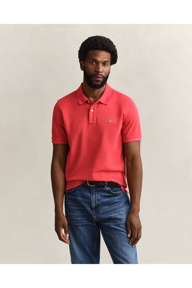 Men's Red Regular Fit Logo Polo Neck T-Shirt