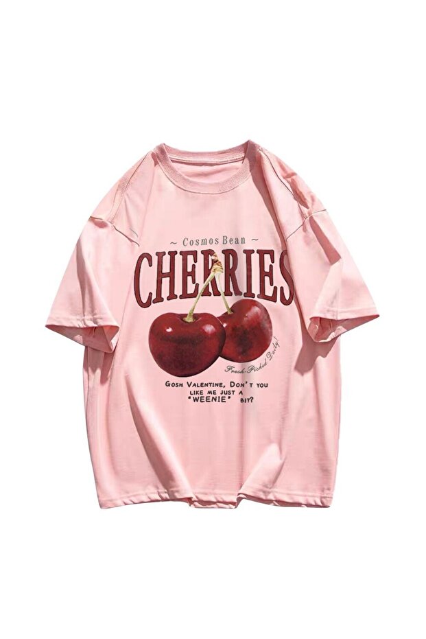 Unisex Oversized Cherrie Detailed T-Shirt