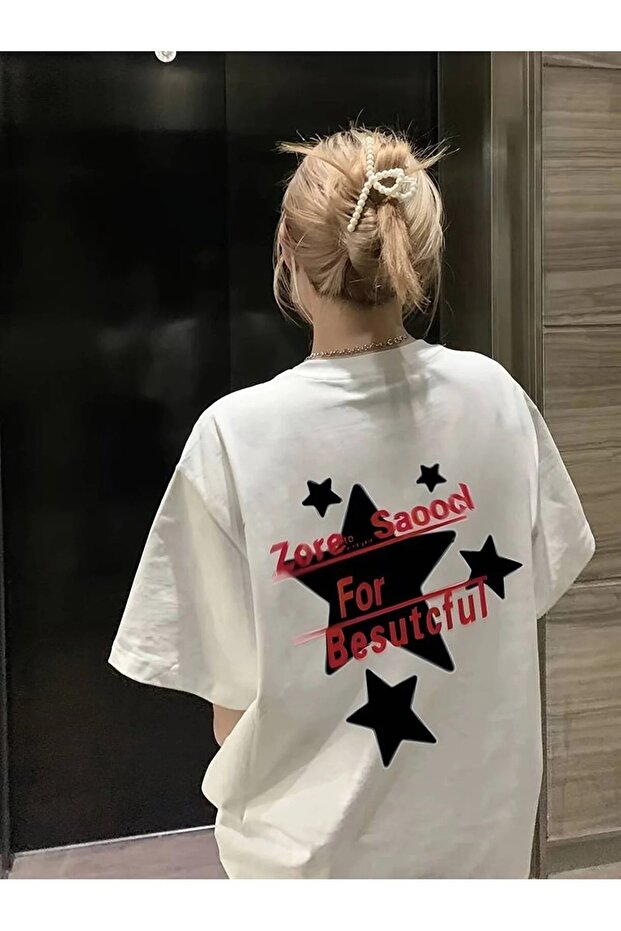 Unisex Oversized Live White for Beautiful Back Print Detailed T-Shirt