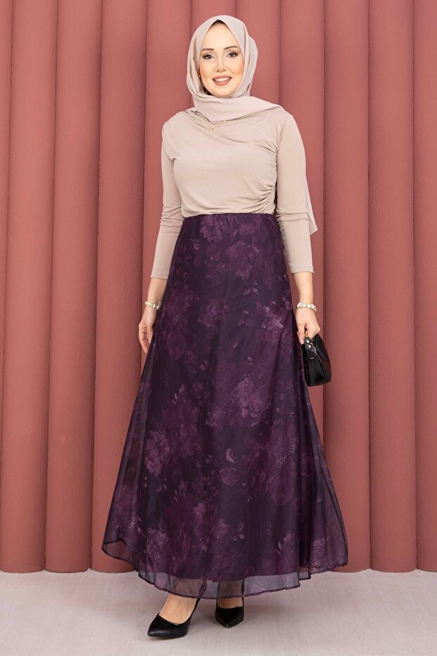 تنورة بنمط الباتيك تول بلون البرقوق - 3