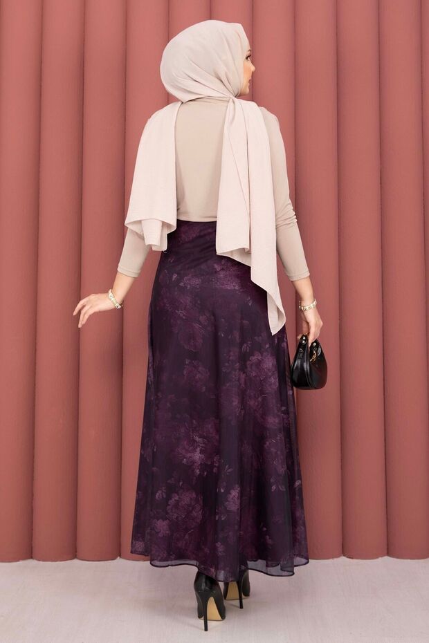 تنورة بنمط الباتيك تول بلون البرقوق - 4
