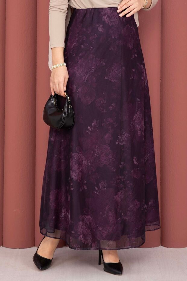 تنورة بنمط الباتيك تول بلون البرقوق - 2