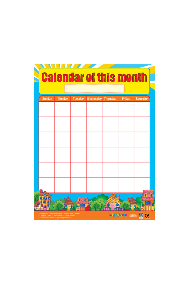 Calendar of this month - Wall Chart in English